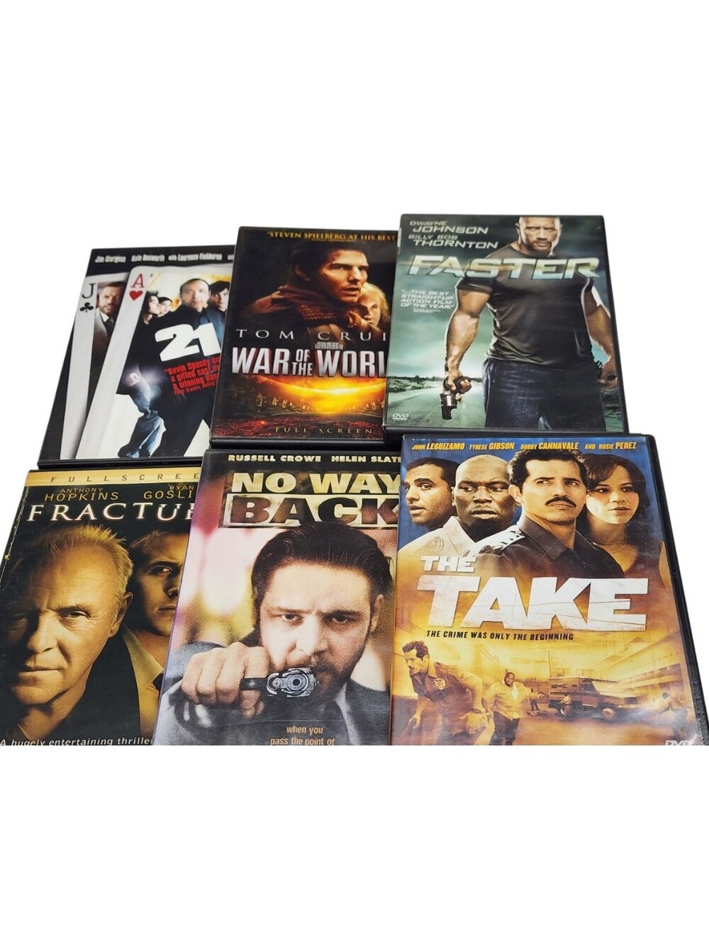 6pc Action/Crime/Thriller DVDs - 21, Fracture, Take, No Way Back, Etc